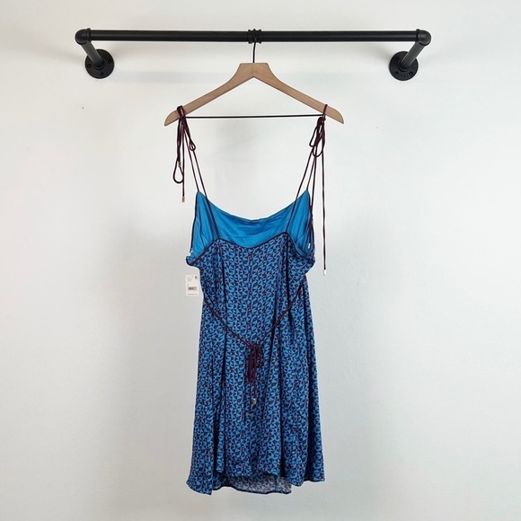 NWT Free People Kai Printed Strappy Mini Dress in Blue Combo - Picture 8 of 9